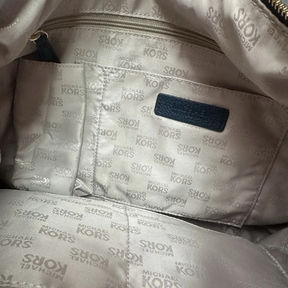 Michael Kors Fulton Large Hobo Shoulder Bag Navy Blue Pebbled Leather Gold MK